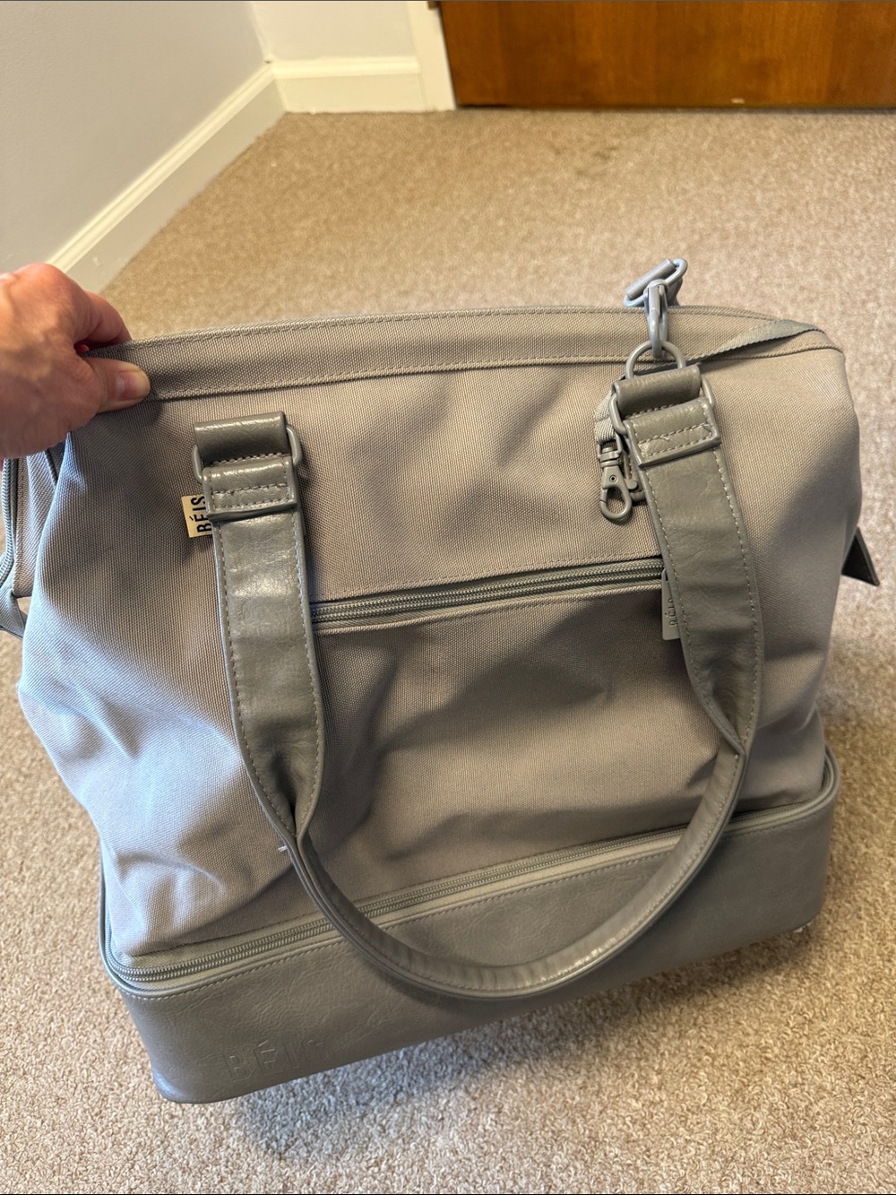 BEIS Gray Travel Tote Bag with Bottom Compartment